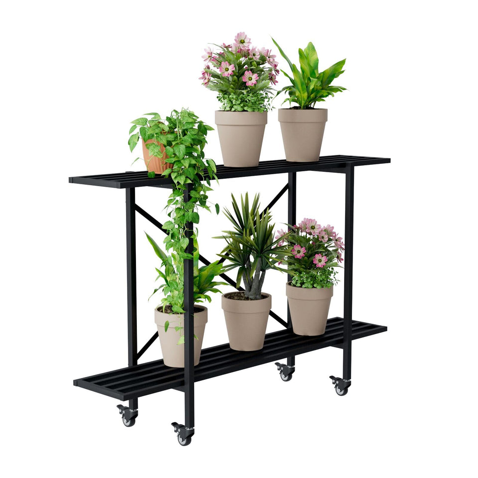 Zhongma two-tier plant stand front view showing sturdy, versatile design for indoor or outdoor use