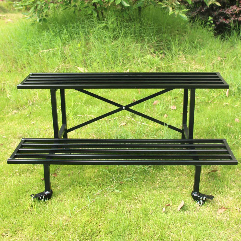 Zhongma two-tier plant stand with wheels for indoor and outdoor use.