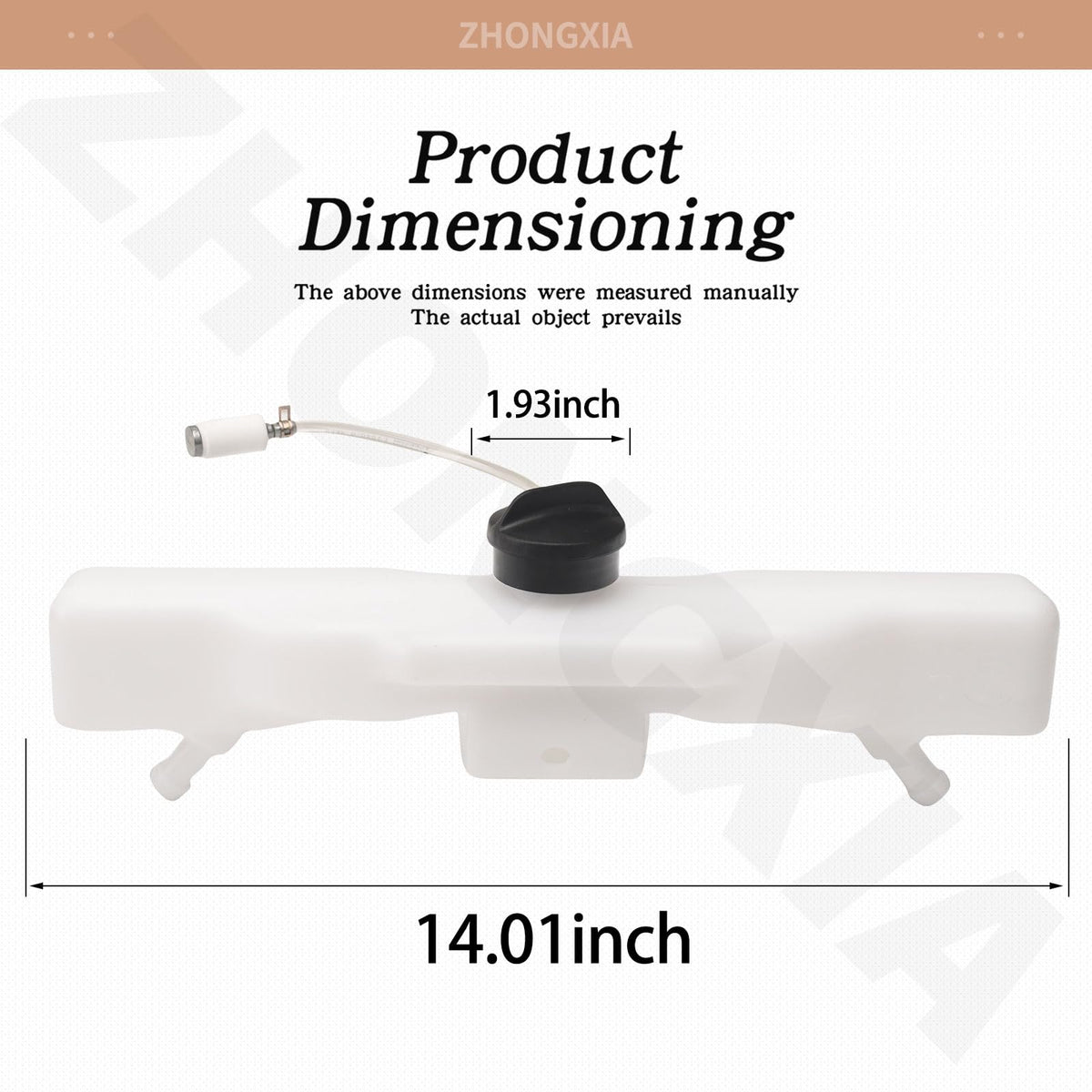 ZHONGXIA 585318201 mower fuel tank with cap, side view for Husqvarna compatibility