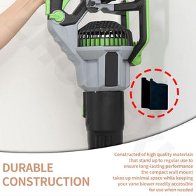 ZHONGXIA organized workspace with vertical storage for tools and blowers.