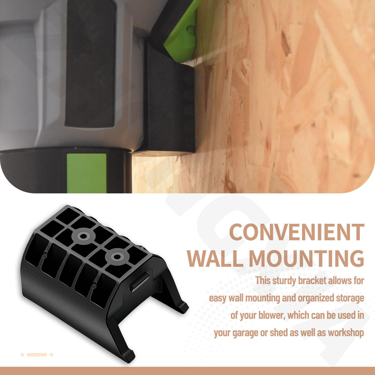 ZHONGXIA wall mount keeps blower off the floor, reducing clutter.