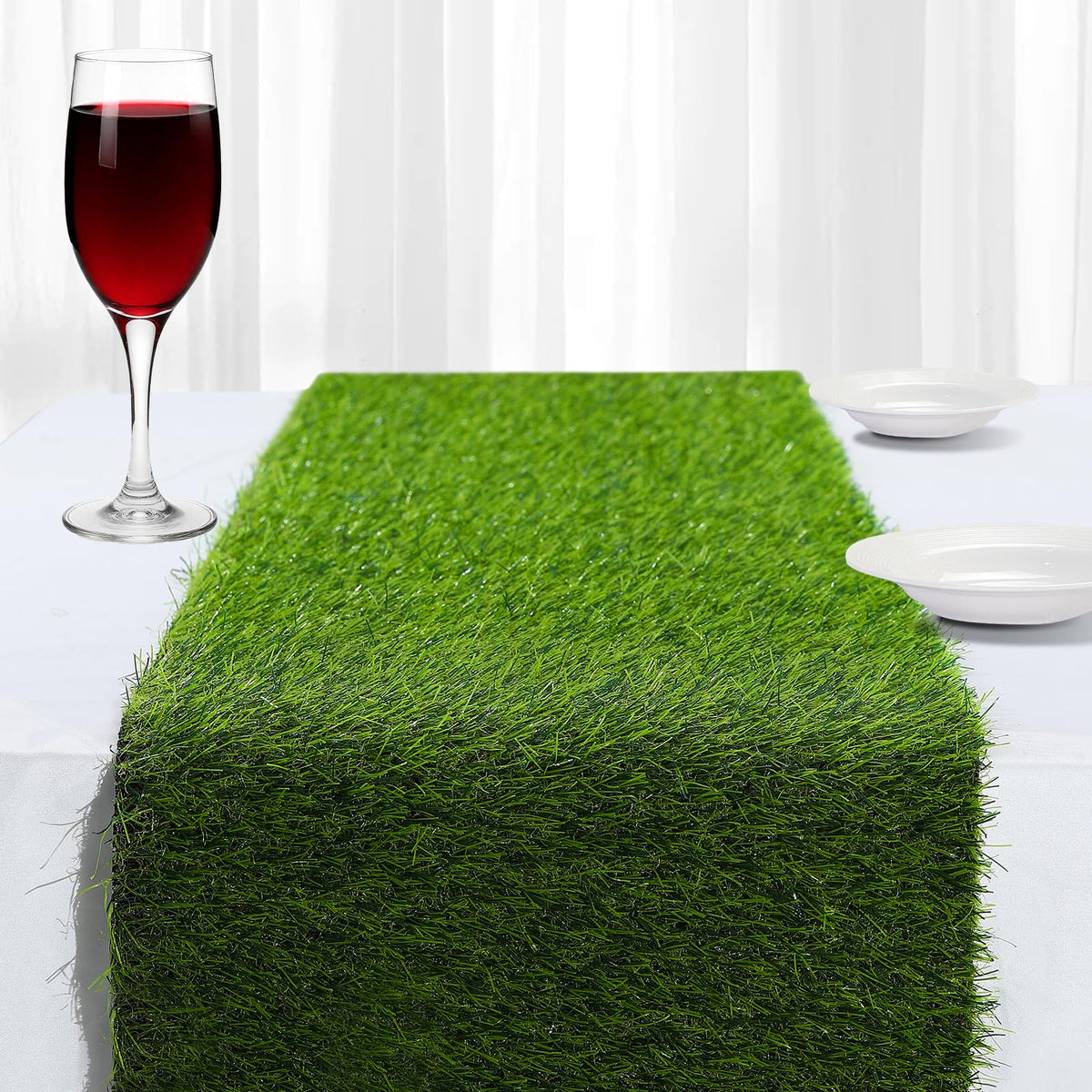 ZHOUXITU artificial grass table runner in 108in length enhances festive table decor