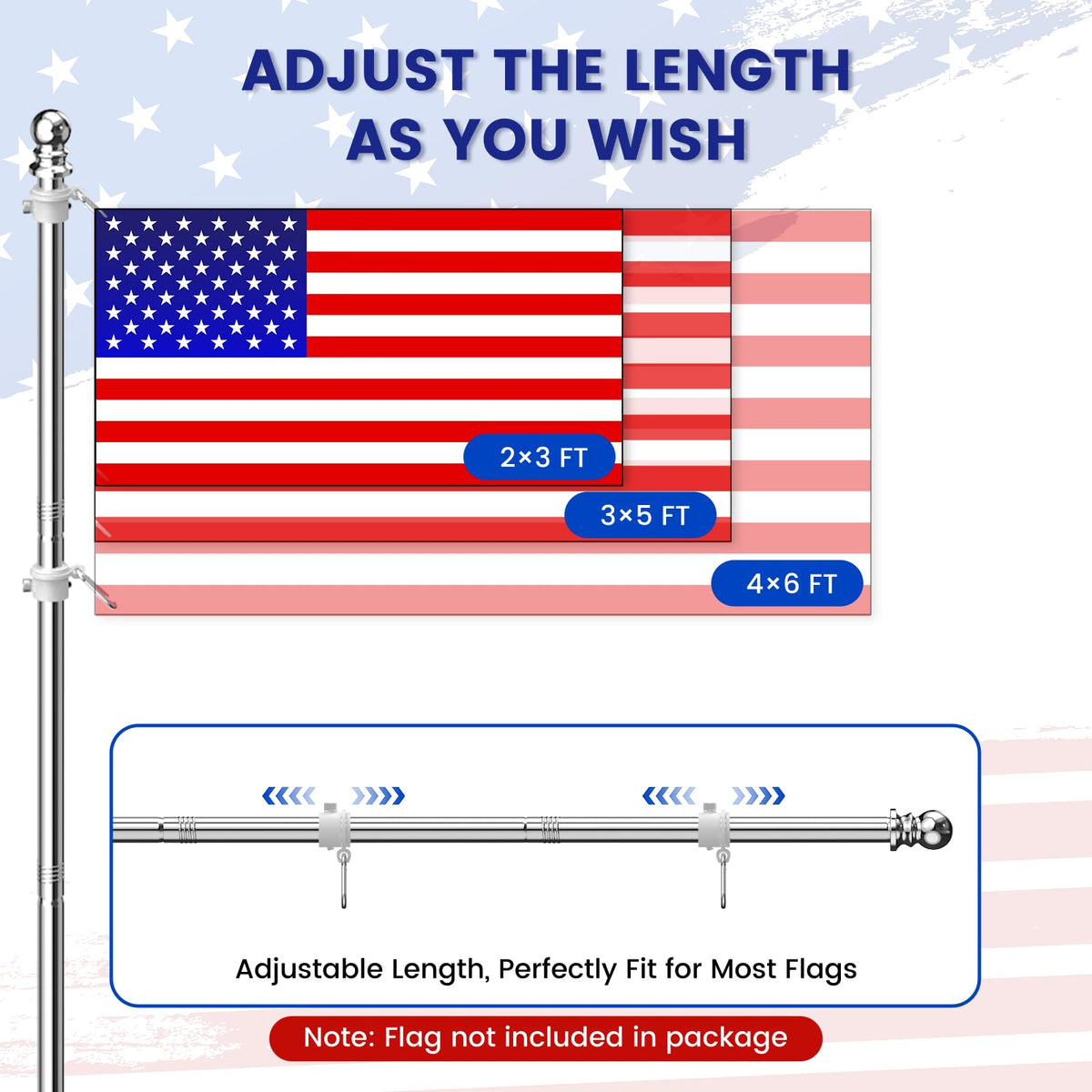 ZHULI flag size compatibility for 2x3, 3x5, 4x6 ft flags.