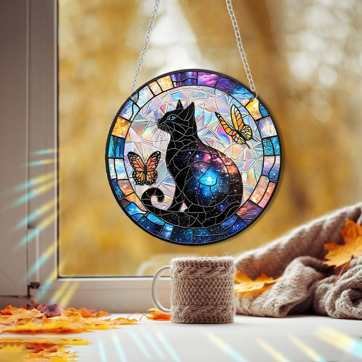 Zhuoyaju sun catcher black cat adds cheerful light to windows