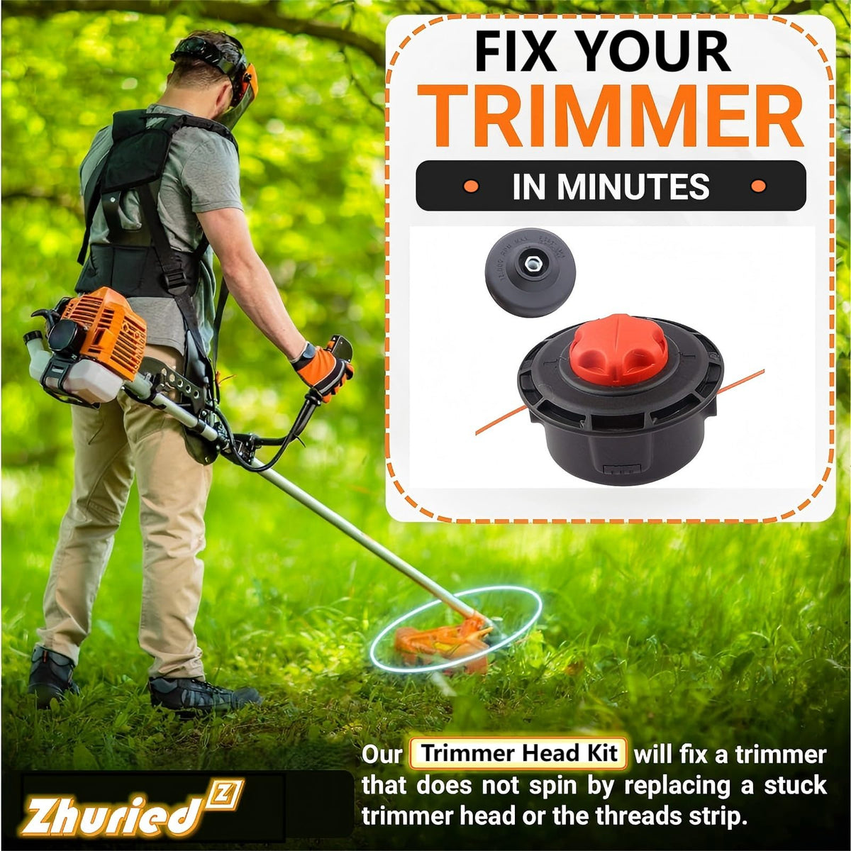 Zhuried trimmer head with M10x1.25 thread for secure attachment.