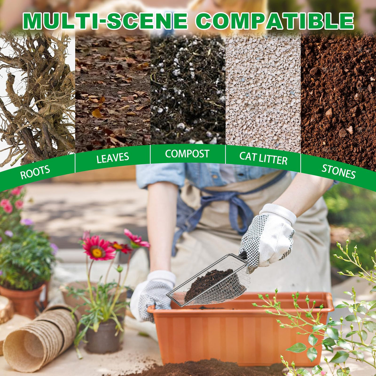 Zihvfzu soil sifter 4.3mm mesh stabilizes separation of fine and coarse materials.