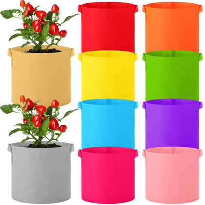 Ziliny 10-pack 5 gal grow bags colorful for easy garden organization.