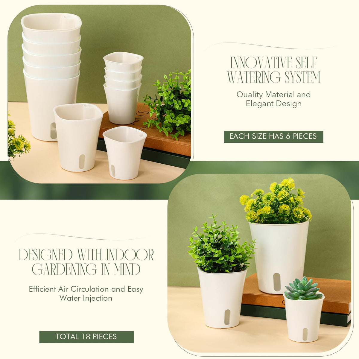 Ziliny inner white pots blending with plant displays.