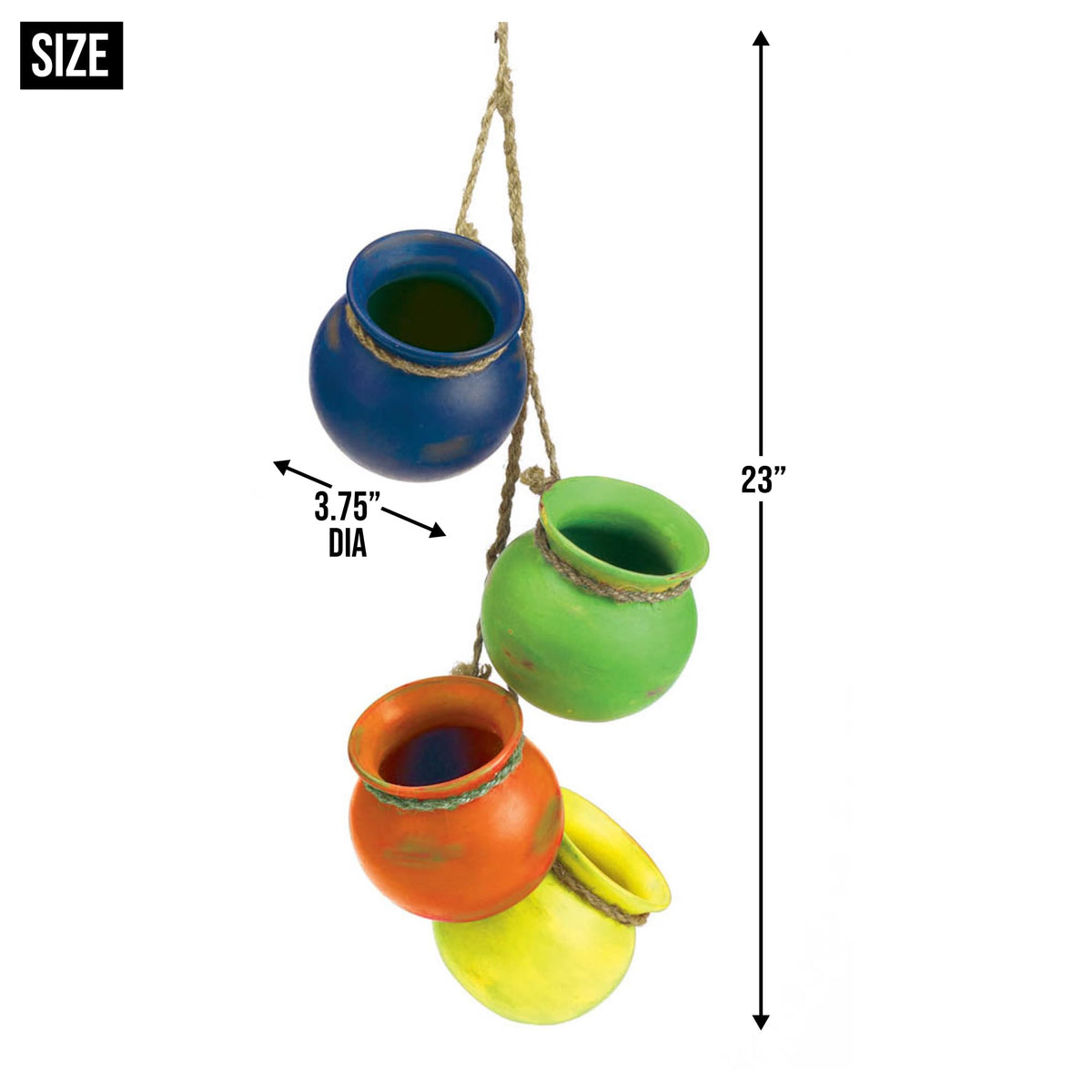 Zingz & Thingz hanging terracotta planters shown on wall for dynamic wall art.