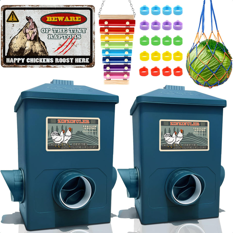 ZINZINULER chicken feeder hanging on mesh keeps feed accessible for flock.