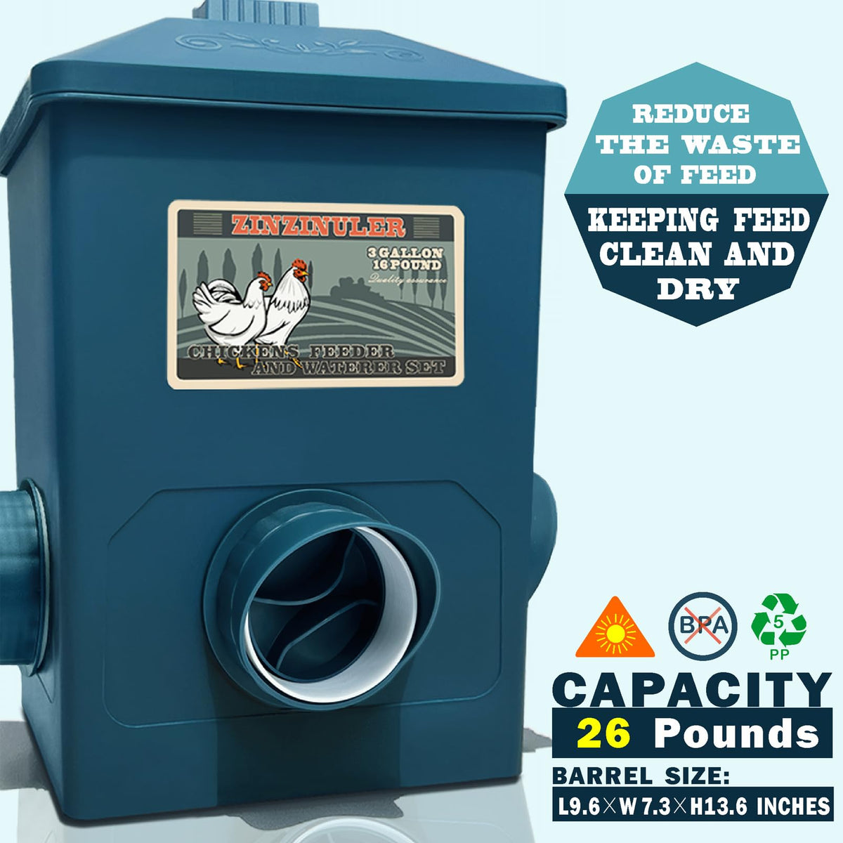 ZINZINULER feeder with secure lid preserves feed hygiene in outdoor coops.