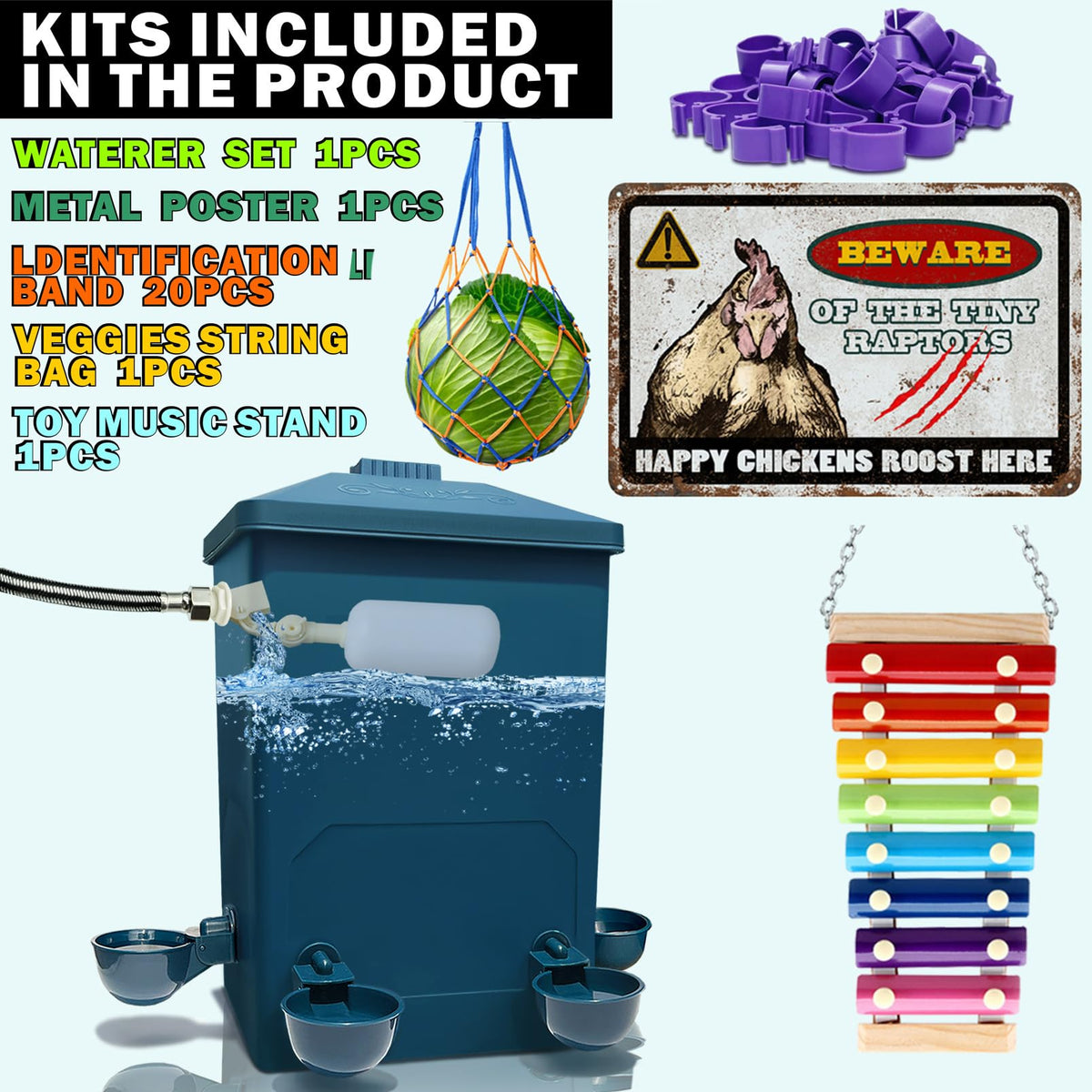 ZINZINULER waterer 60-inch supply pipe connects to external water source for continuous flow