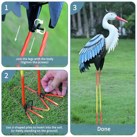 ZioWio Large crane yard art for patios and lawns.