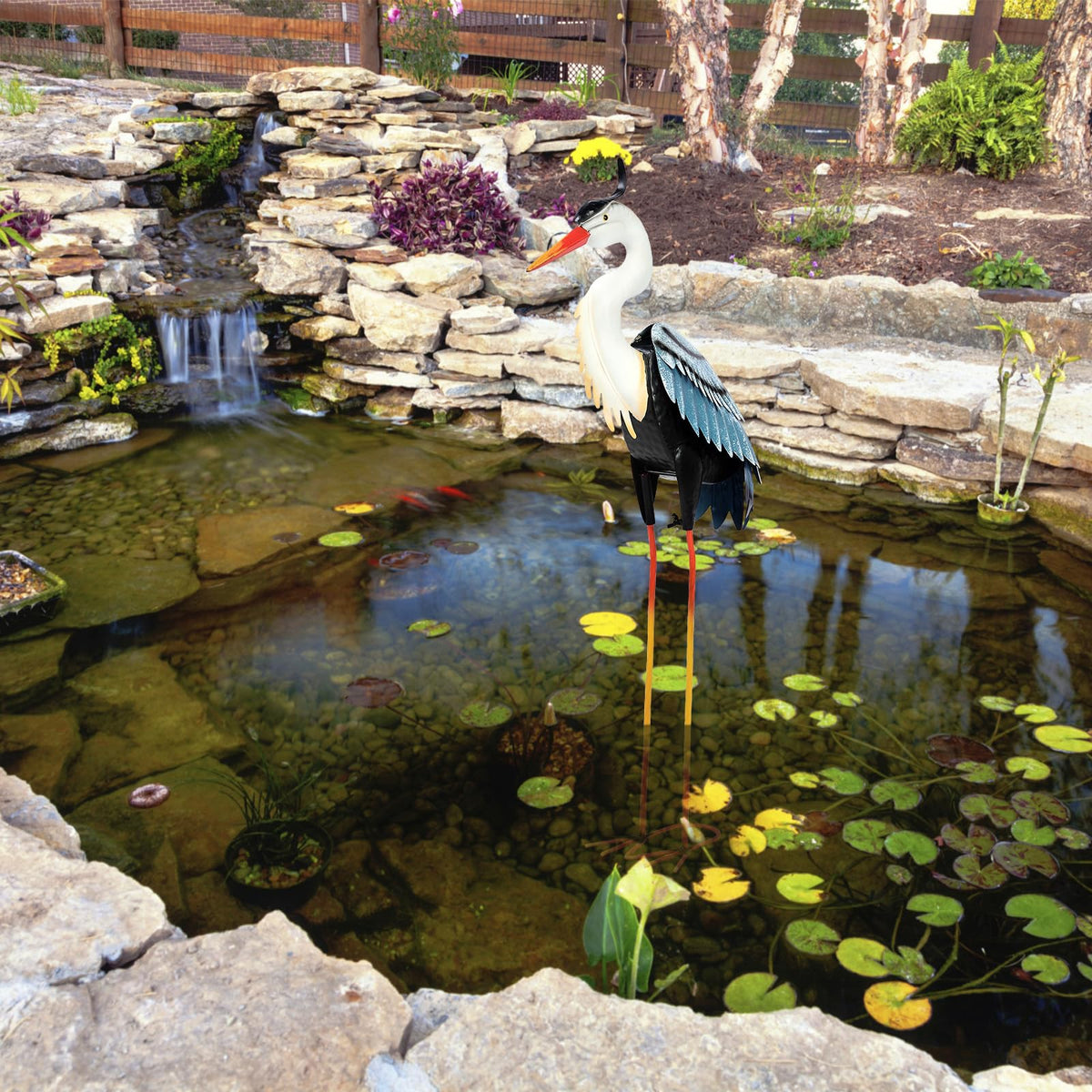 ZioWio Standing Crane outdoor sculpture adds elegant focal point.