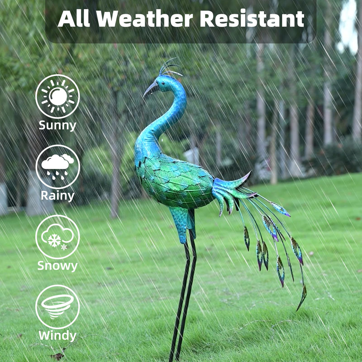 Ziowio striking peacock statue on patio, elevates outdoor decor.