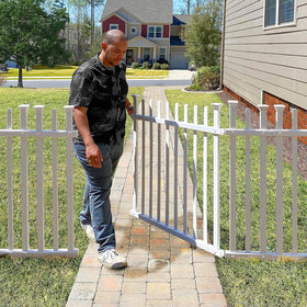 Zippity Outdoor Gate Kit white vinyl picket front view enhances curb appeal