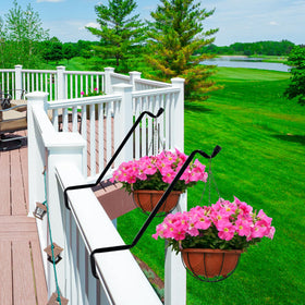 Ziroland deck hook rail hanger suspending a plant pot on a railing.