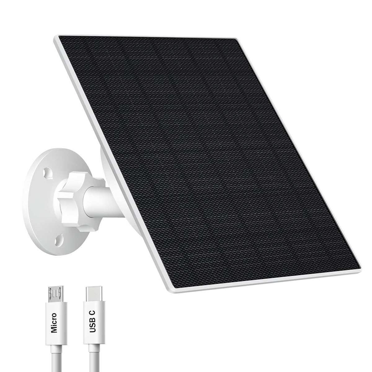 Zivif 10W solar panel with USB-C and Micro-USB ports powering outdoor cameras.