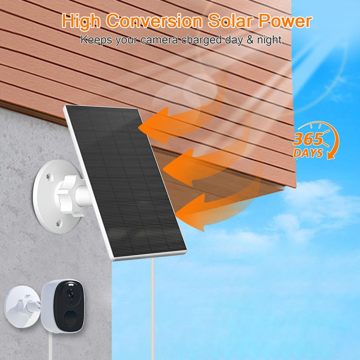 Zivif 2.2m cable enables flexible placement on roofs or walls.