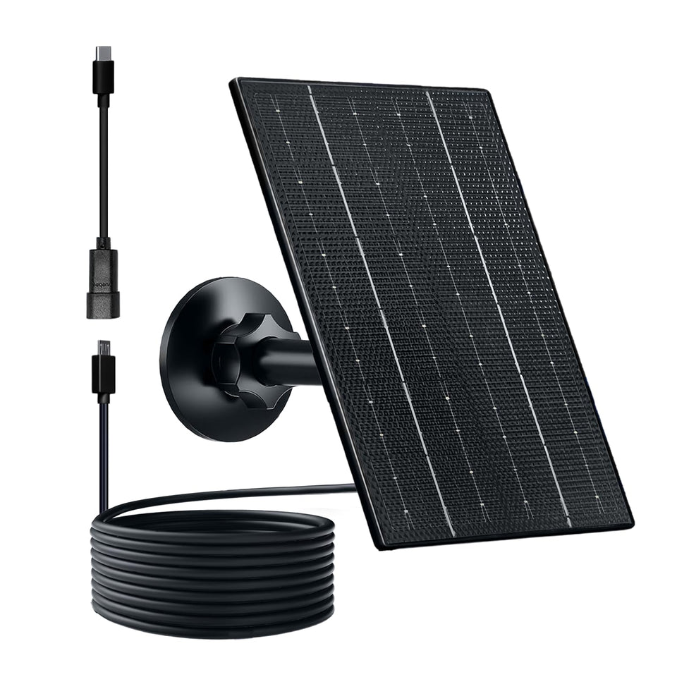 Zivif solar panel on wall powering a wireless security camera with direct sunlight