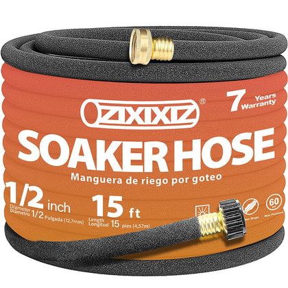 Zixixiz 15FT soaker hose with brass connector for durable, leak-proof watering