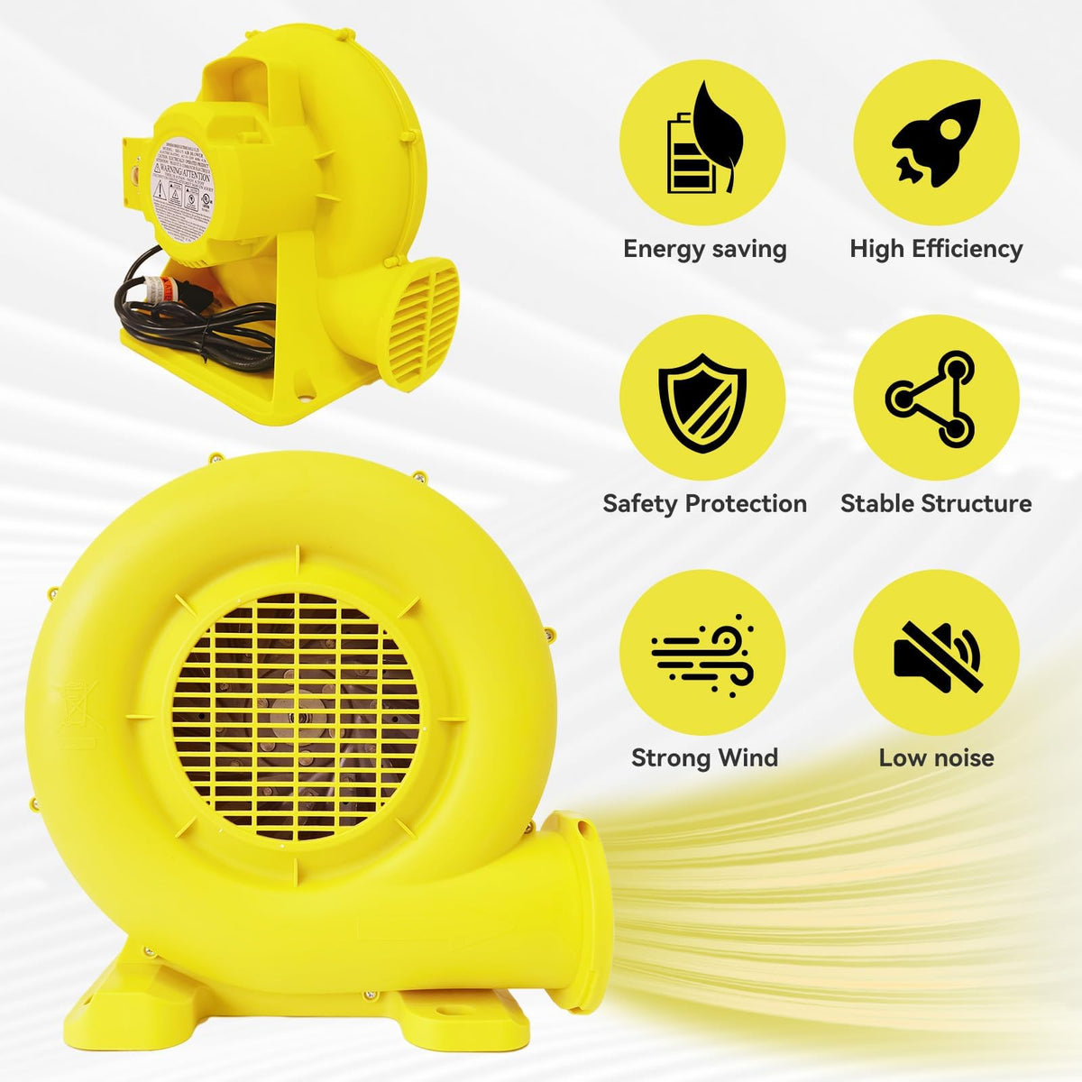 Ziziella Bounce House Blower shows double-sided fan blade for efficient inflation