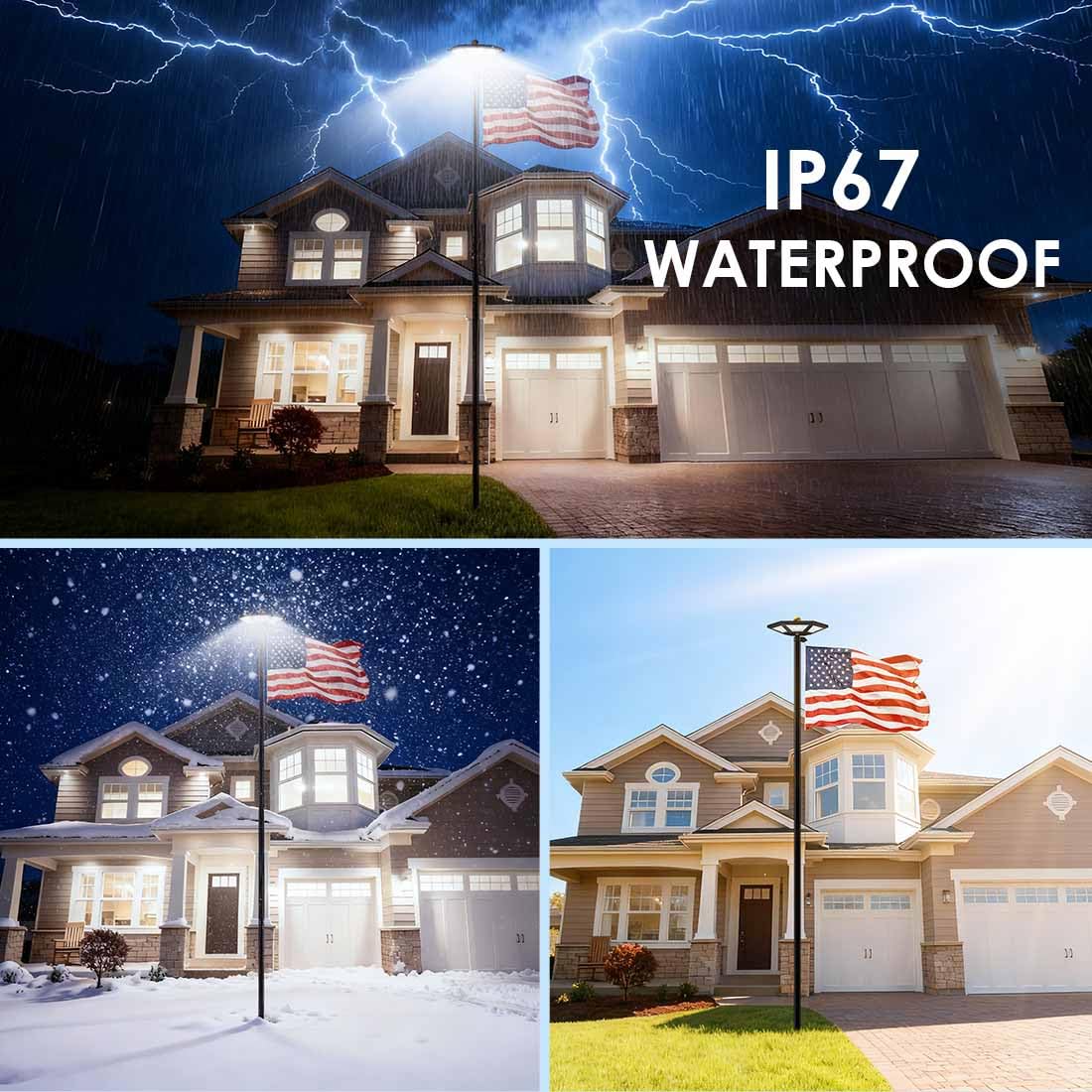 ZIZIWIN lighting enhances garden and home flag displays at night.