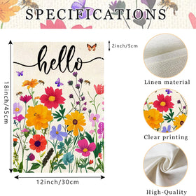 ZJWZSLI Hello Spring flag flowers back view showcases double-sided design withstands sun