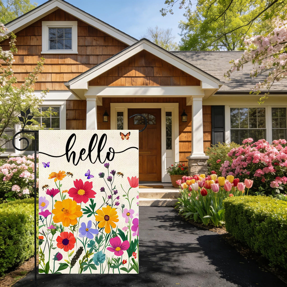 ZJWZSLI Hello Spring flag two-layer burlap construction adds durability