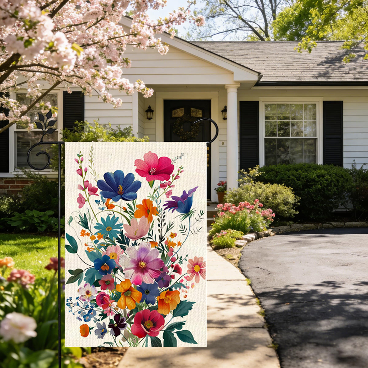 ZJWZSLI Burlap garden flag with daisy motif ready for flagpole