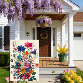 ZJWZSLI outdoor floral welcome flag enhances yard and garden entry
