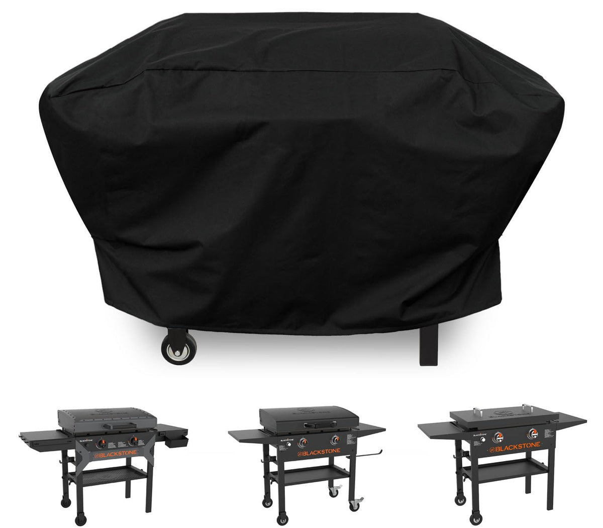 ZJYWSCH 28-inch griddle cover with hood and dual shelves front view protects Blackstone from rain