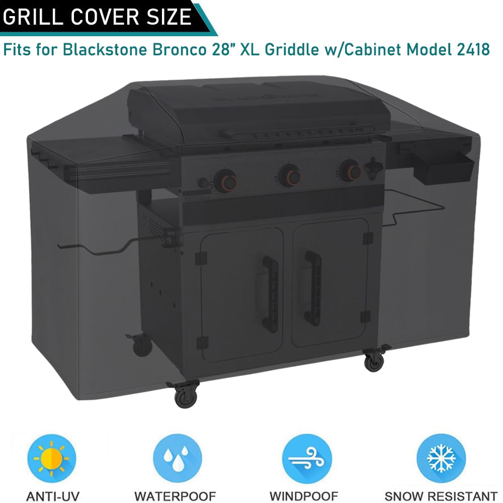 ZJYWSCH griddle cover side view showing waterproof fabric on Blackstone 2403