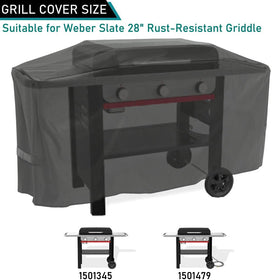 ZJYWSCH Weber Slate 28-inch cover with Velcro straps ensures a secure fit against wind.