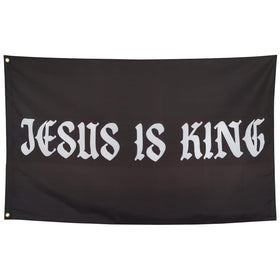 ZKflager Jesus Is King flag in black for indoor or outdoor display with vivid image