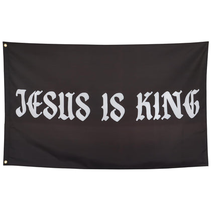ZKflager Jesus Is King flag in black for indoor or outdoor display with vivid image