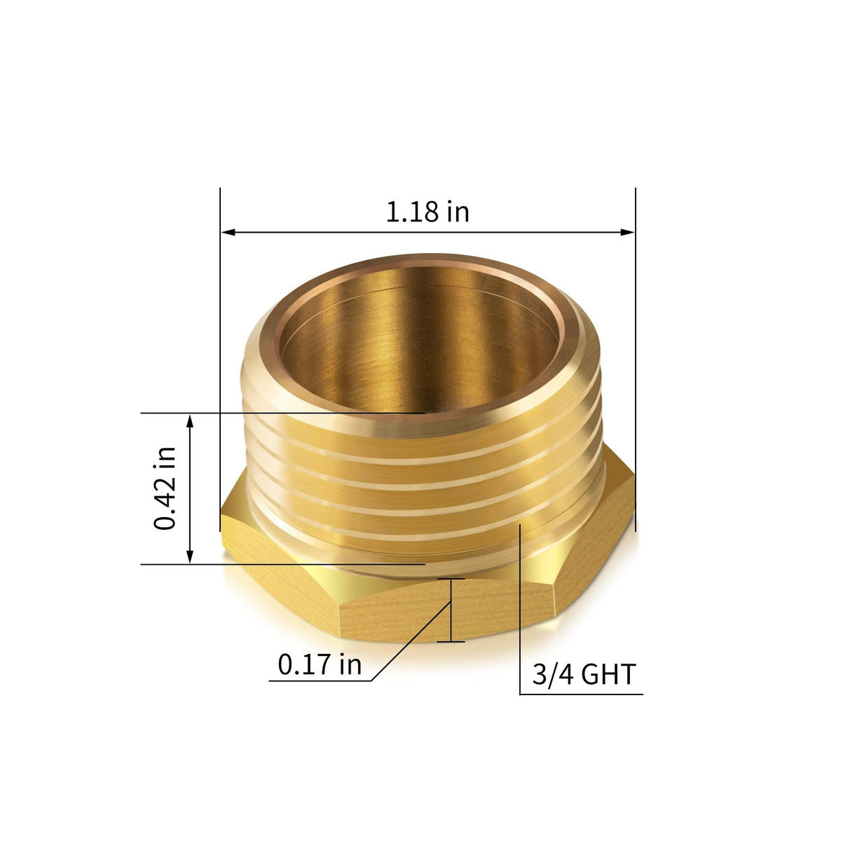 ZKZX brass 3/4 GHT end cap side view highlights durable construction