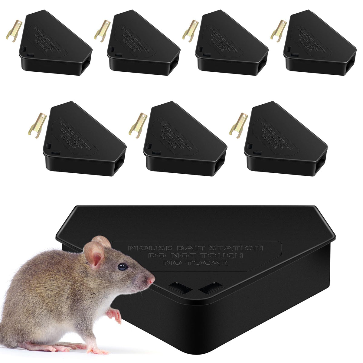 ZLieatmp 8-pack mouse station with keys for safe bait checks indoors and outdoors.