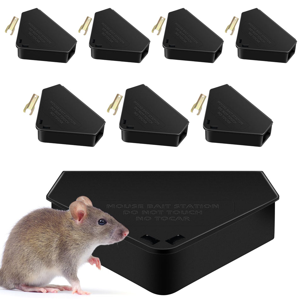 ZLieatmp 8-pack mouse station with keys for safe bait checks indoors and outdoors.