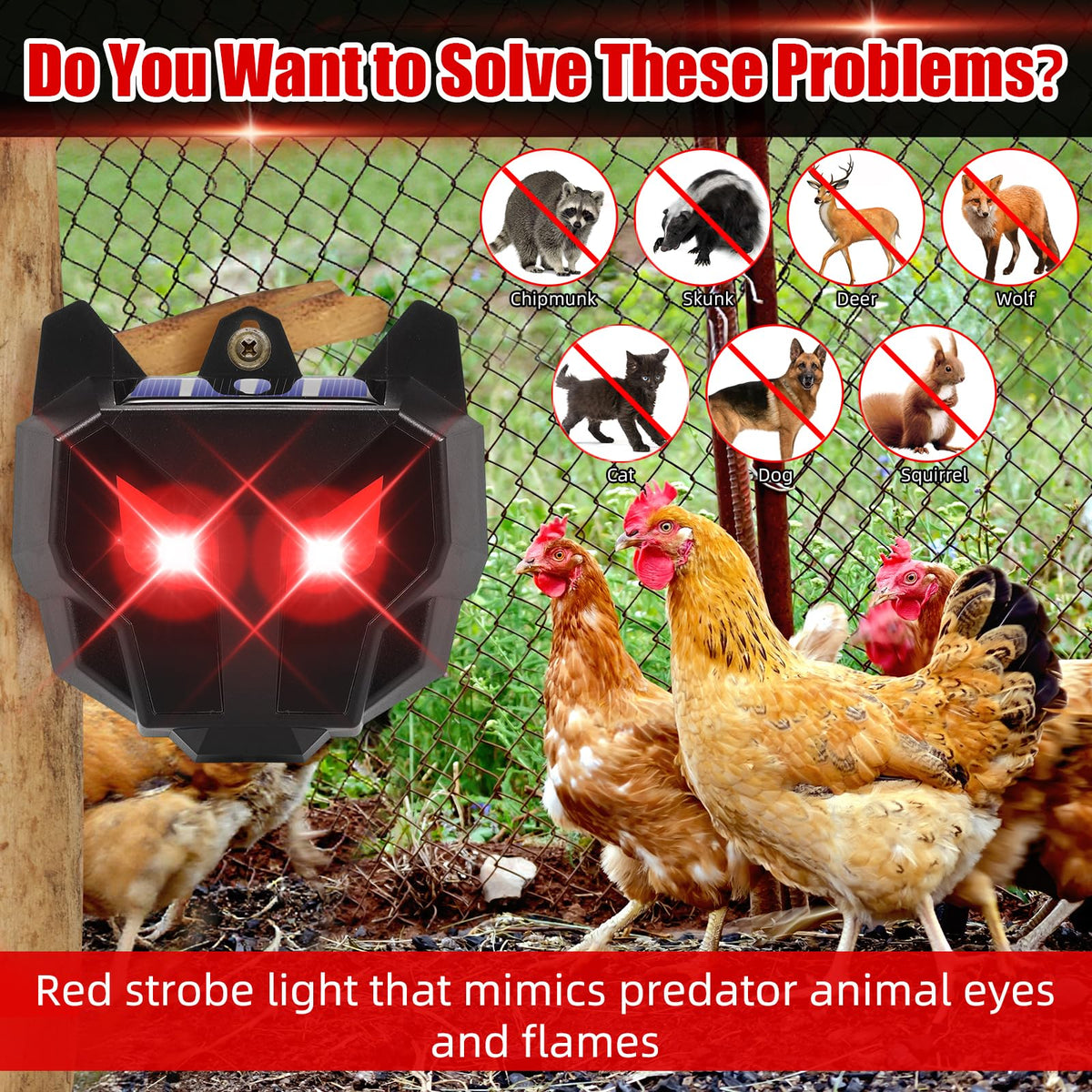 Dual red LED flash simulates predators to deter nocturnal intruders