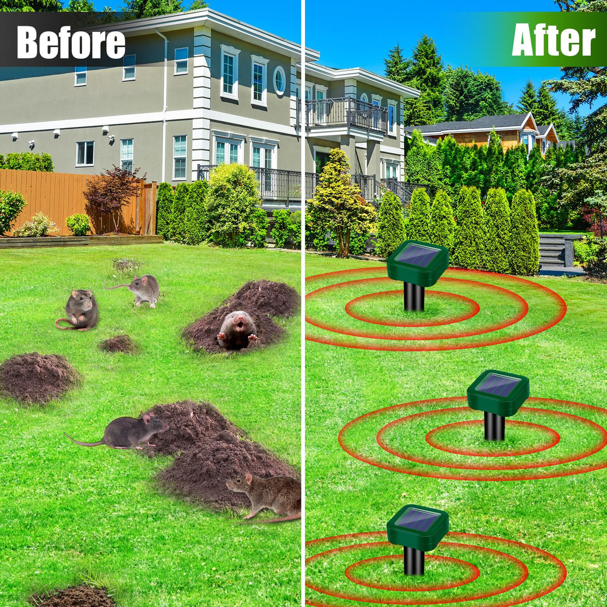 ZLieatmp IP66 waterproof mole deterrent stake withstands rain and sun