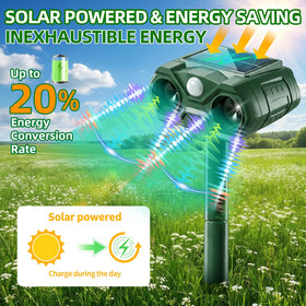 ZLieatmp Solar Animal Repellent dual ultrasonic speakers extend coverage.