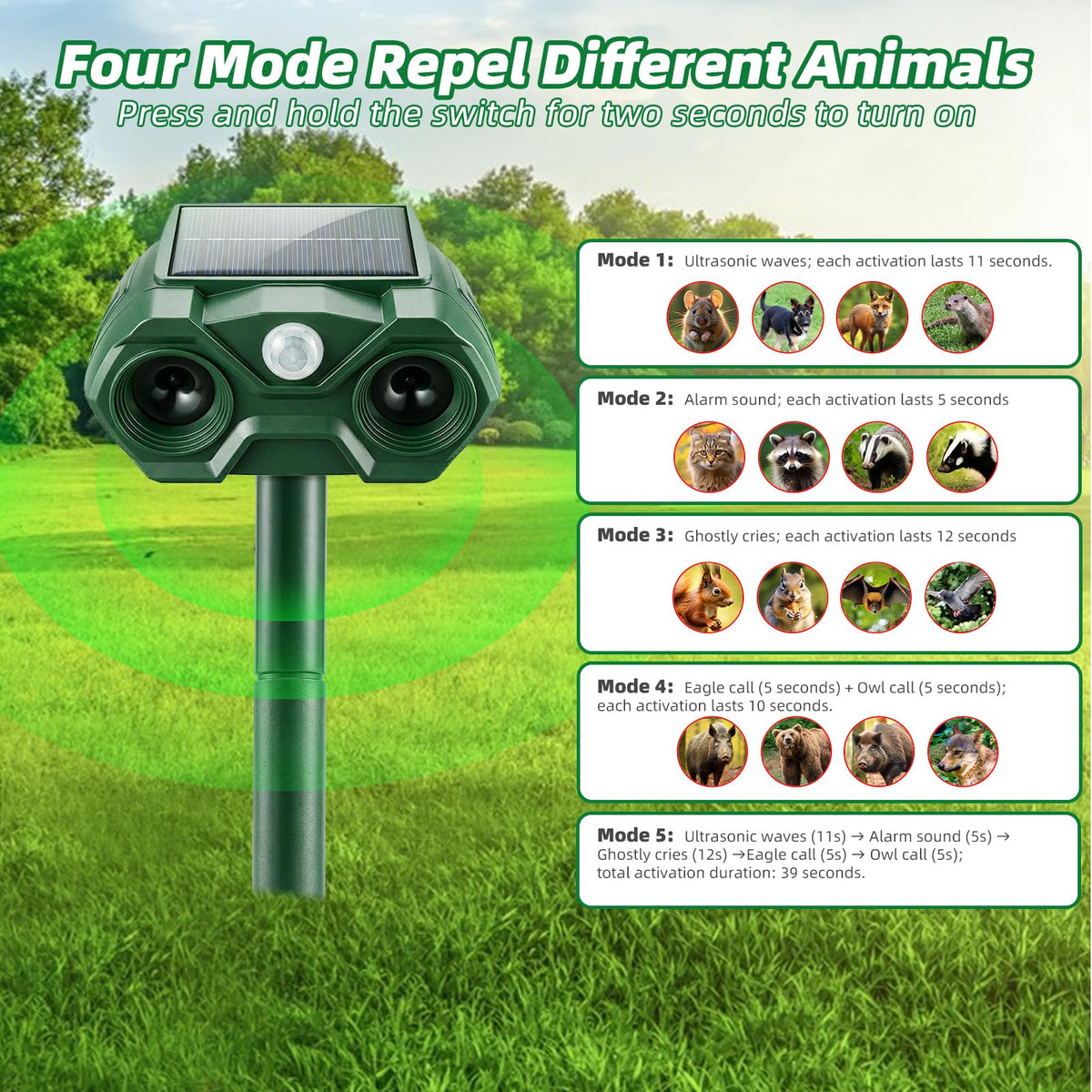 ZLieatmp Solar Animal Repellent side view shows compact outdoor protection device.