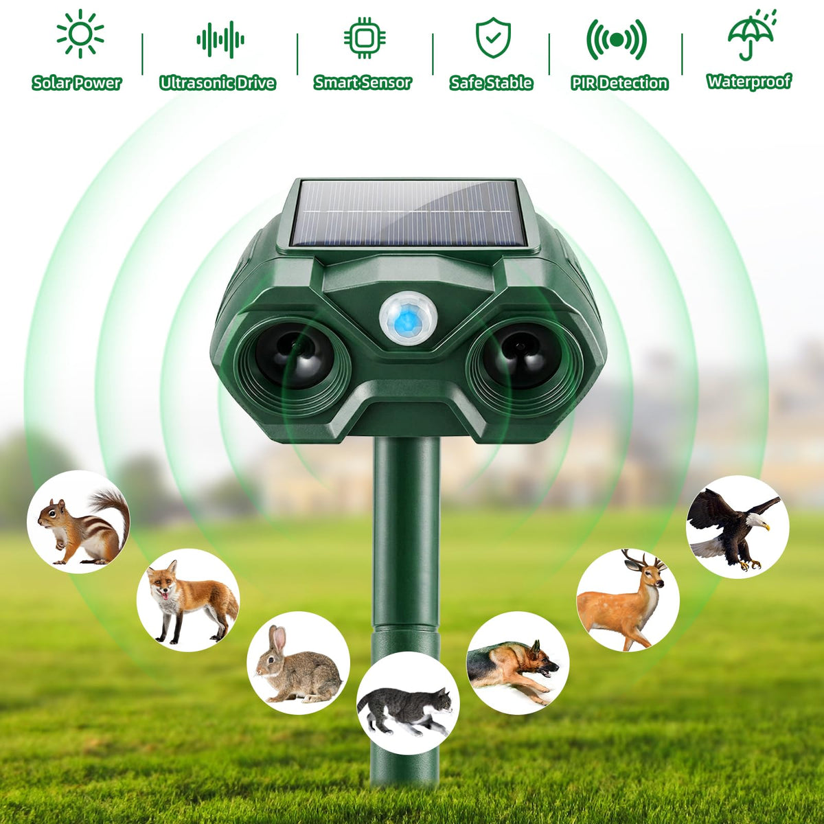 ZLieatmp solar animal repellent with motion sensor activates humane deterrence for gardens