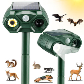 ZLieatmp solar animal repeller front view with motion sensor and lights deterring pests