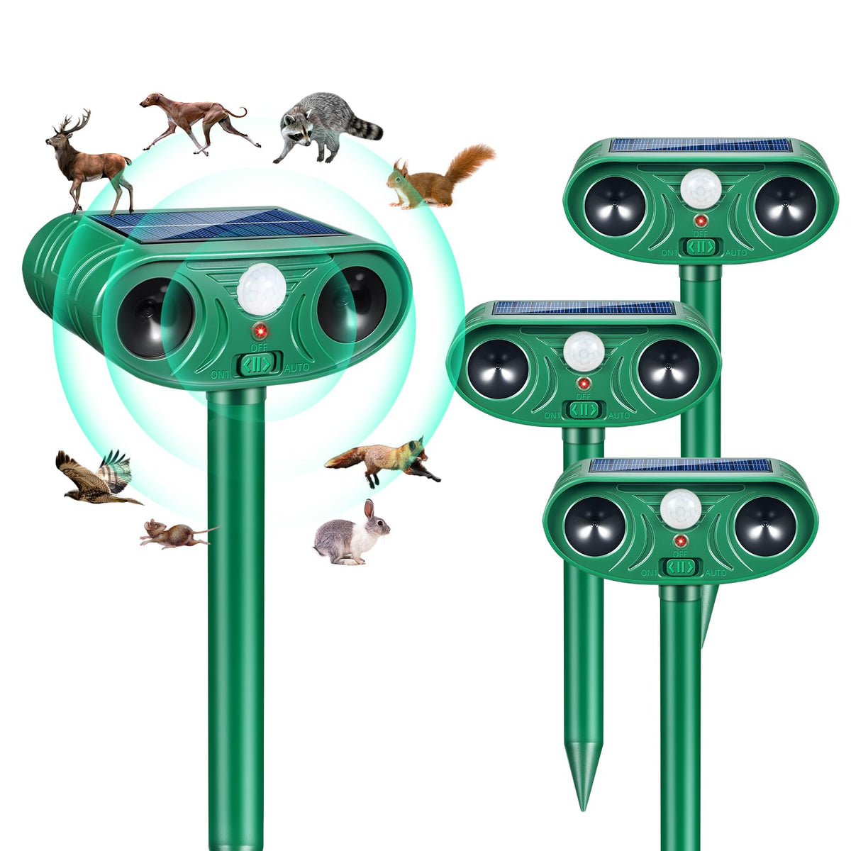 ZLieatmp solar animal repeller front view shows compact, weatherproof design for outdoor deterrence.