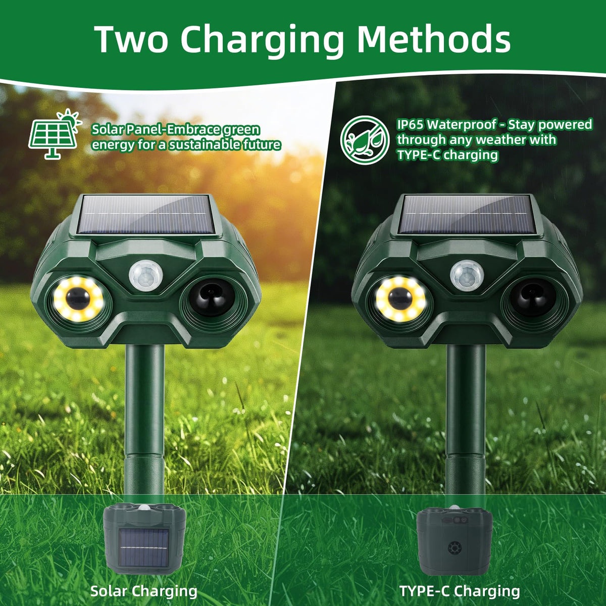 Garden placement of ZLieatmp solar animal repeller in use