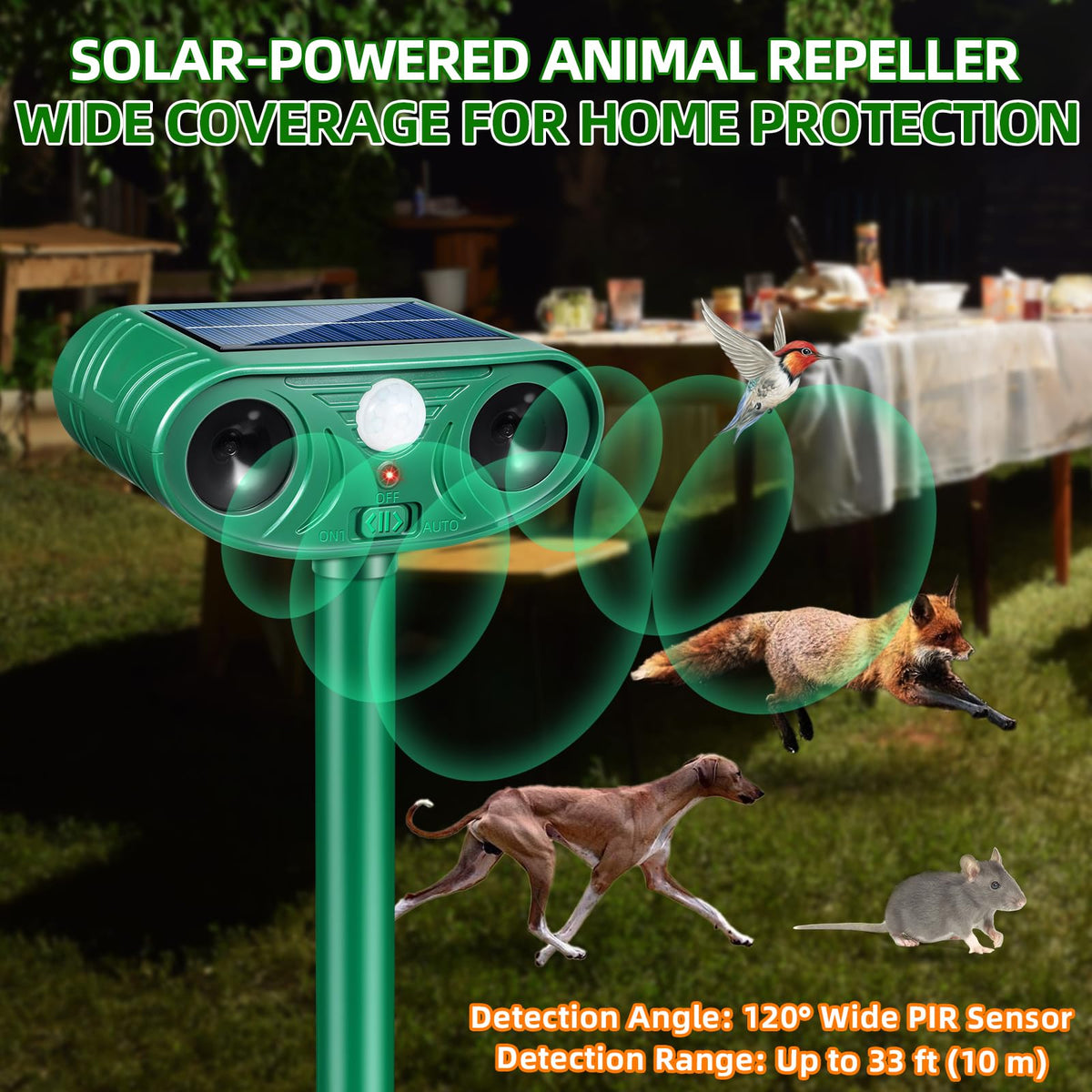 ZLieatmp solar animal repeller installation ground demonstrates easy ground stake setup.