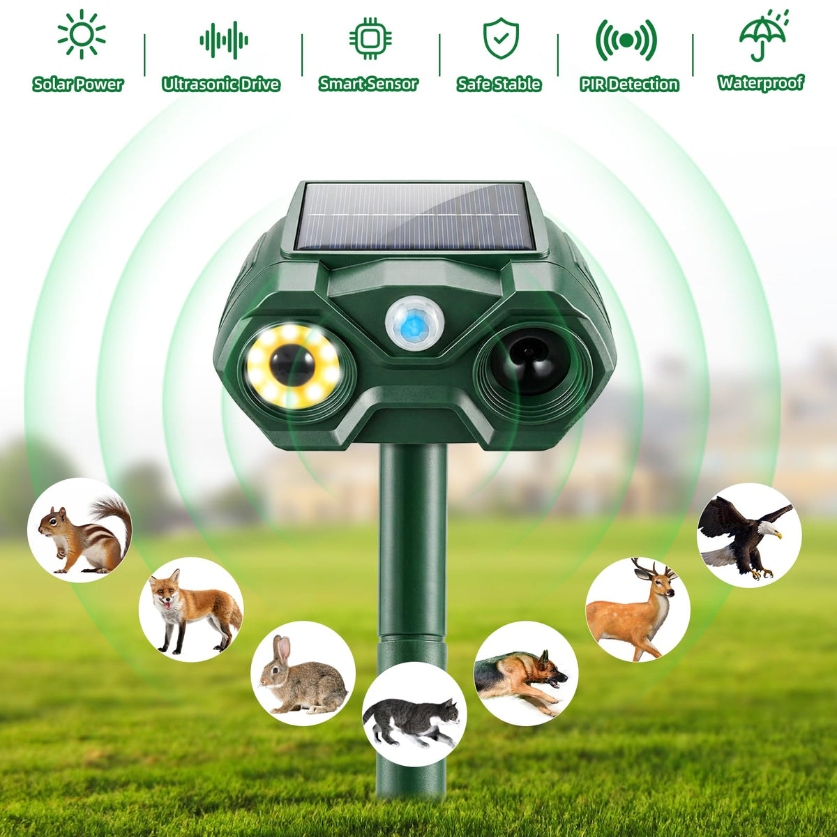 ZLieatmp solar animal repeller with solar panel for continuous outdoor charging