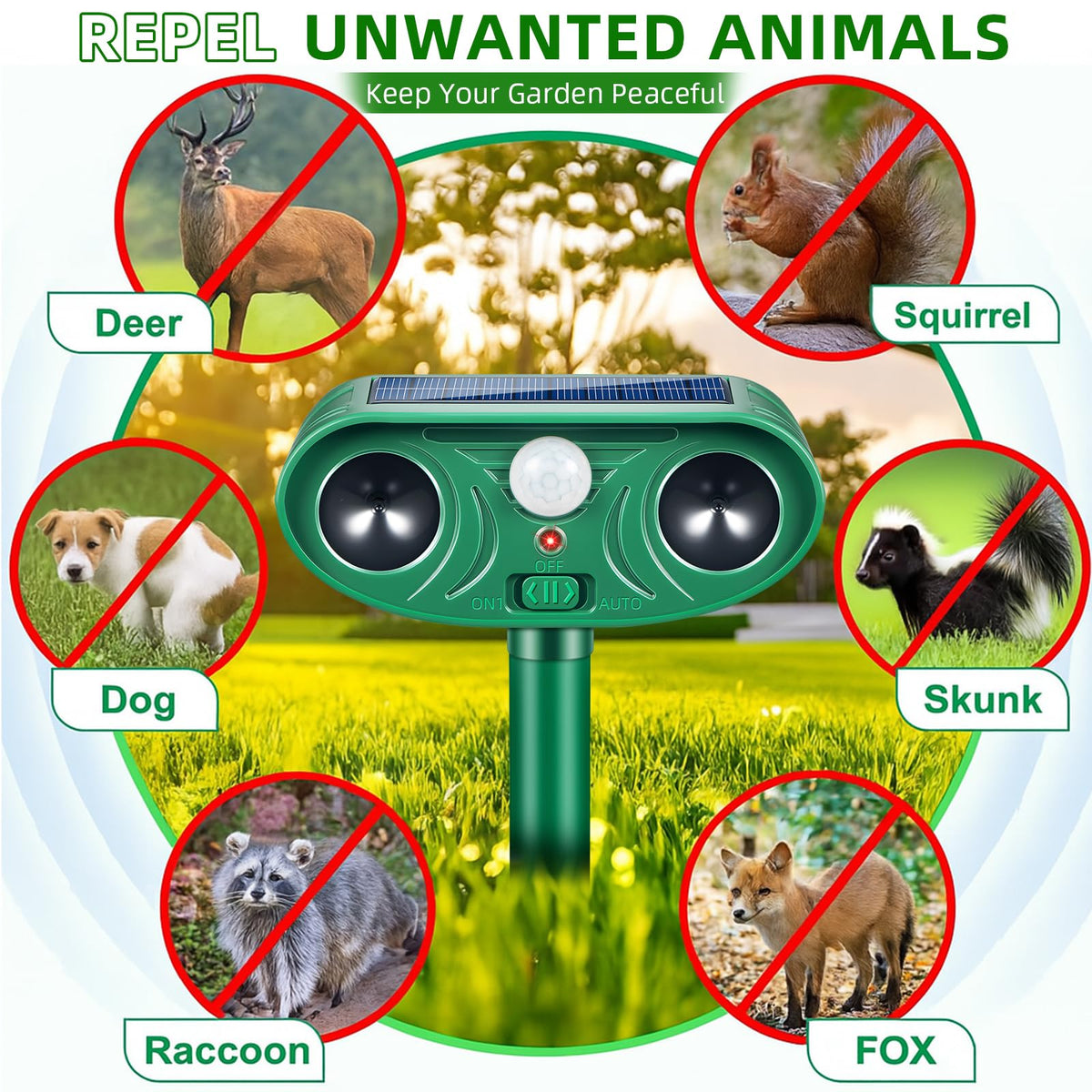 ZLieatmp solar animal repeller wide yard coverage supports garden and farm use.